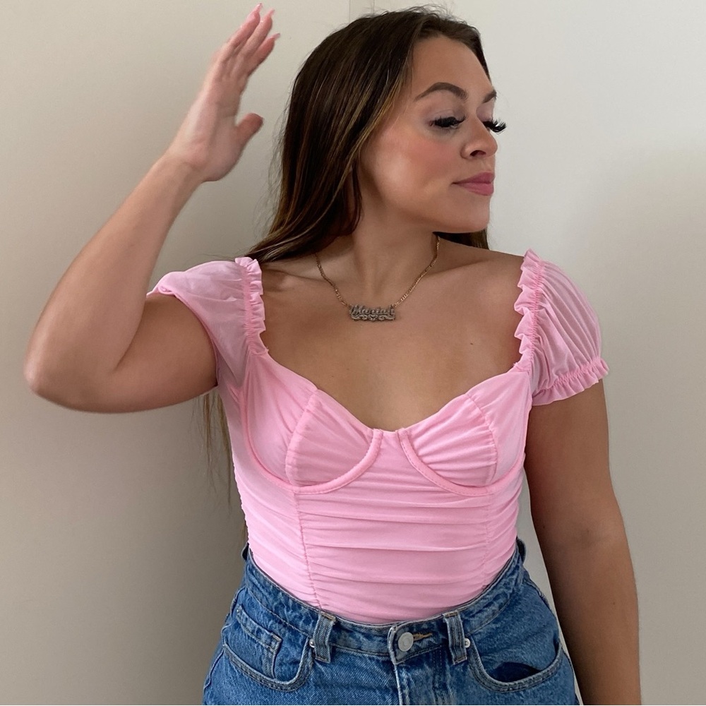 Pink Ruffled Puff Sleeve Blouse - Picture 4 of 4